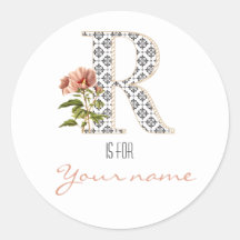 Personnalisé R Nom Floral Fleur Lettre Rétro R Vin