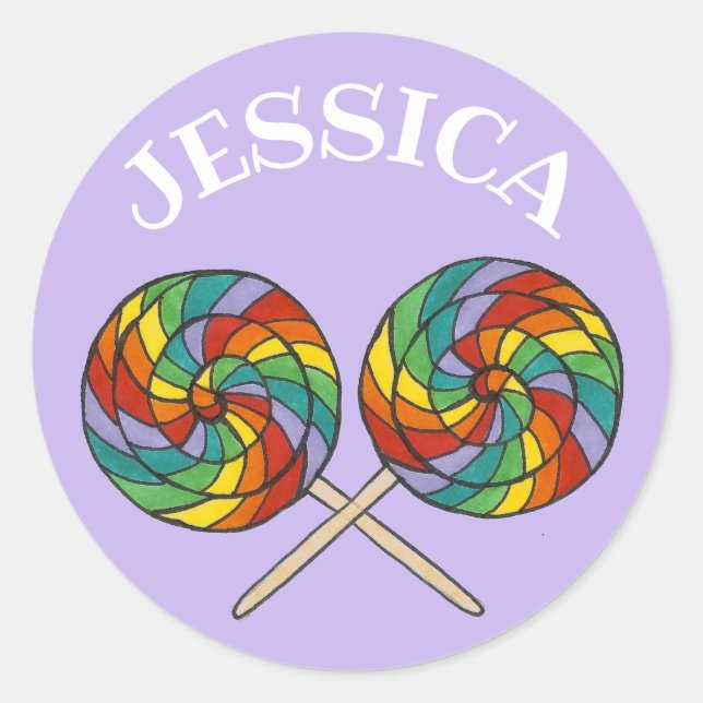 Sticker Rond Personnalisé Rainbow Lollipop Lolly Candy Purple (Devant)