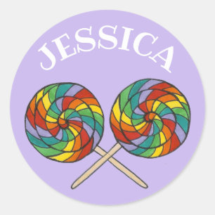 Sticker Rond Personnalisé Rainbow Lollipop Lolly Candy Purple