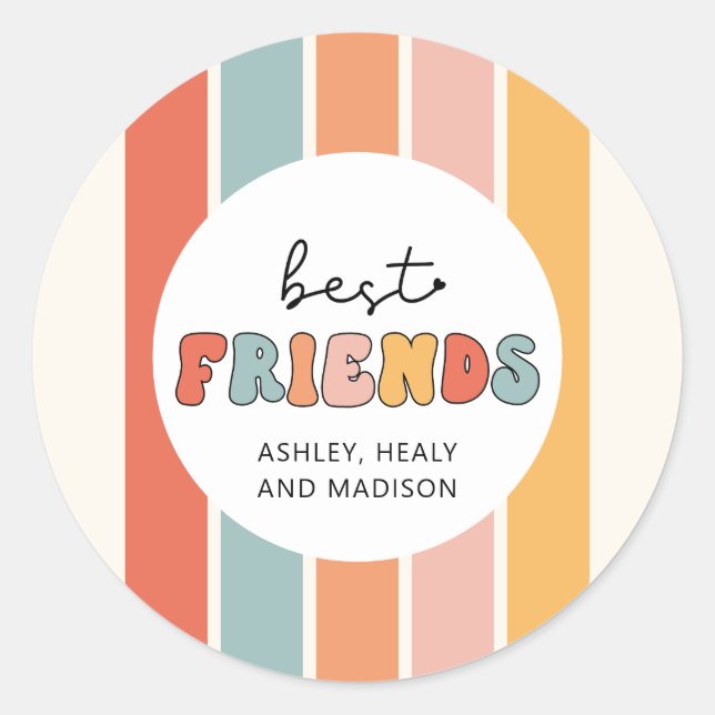 Sticker Rond Personnalisé Retro Meilleurs Amis BFFs Mete Bestie (Devant)