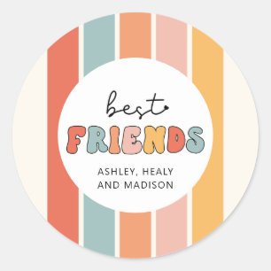 Sticker Rond Personnalisé Retro Meilleurs Amis BFFs Mete Bestie
