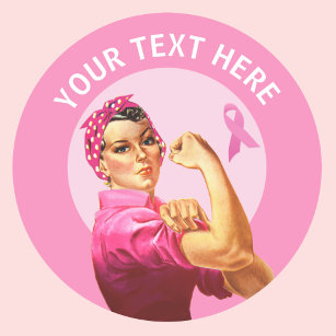 Sticker Rond Personnalisé Rosie le Riveter Cancer du sein rose
