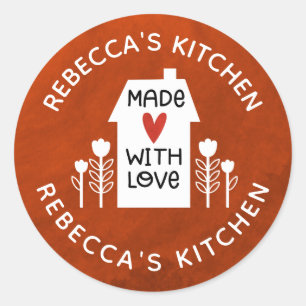 Sticker Rond Personnalisé  Rouge Blanc Fait Maison Avec Amour