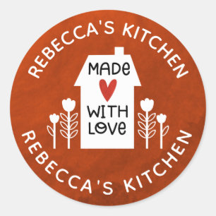 Sticker Rond Personnalisé Rouge Blanc Maison Faite Avec Amour