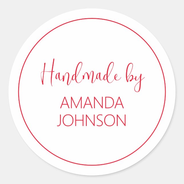 Sticker Rond Personnalisé Rouge Handmade par (Devant)