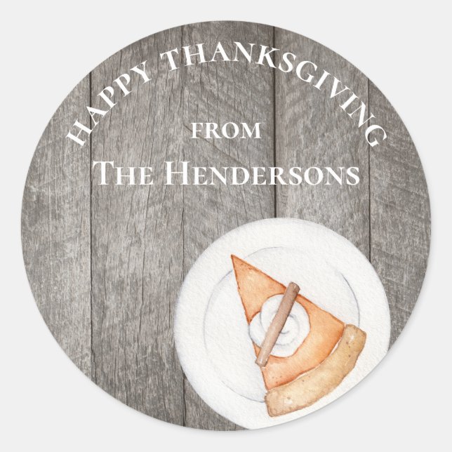 Sticker Rond Personnalisé Rustic Thanksgiving Citrouille Pie (Devant)