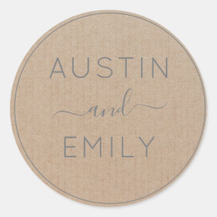 Sticker Rond Personnalisé Rustique moderne Boho Mariage Kraft C