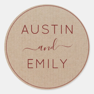 Sticker Rond Personnalisé Rustique moderne Boho Mariage Kraft C
