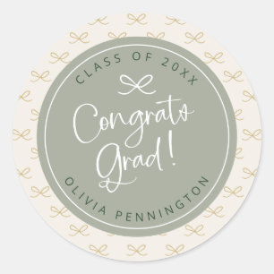 Sticker Rond Personnalisé Sage Green Bow Girl