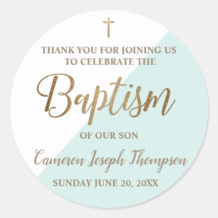 Sticker Rond Personnalisé turquoise bébé garçon baptême merci