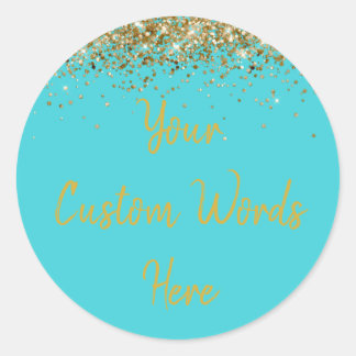Sticker Rond Personnalisé Turquoise Bleu & Or Anniversaire Fête