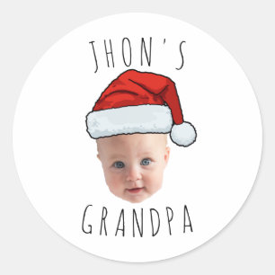 Sticker Rond Personnalisé Visage bébé Père Noël Chapeau Photo d