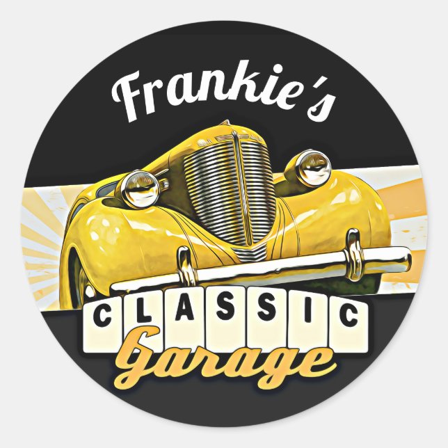 Sticker Rond Personnalisé | Votre nom | Garage de voiture class (Devant)