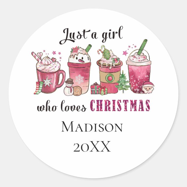 Sticker Rond Personnalisée Juste Fille Qui aime Noël tendance (Devant)