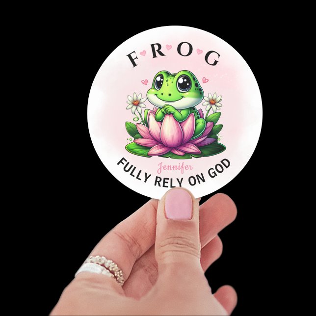 Sticker Rond Personnalisée Pleinement confiance sur Dieu Frog (Créateur téléchargé)