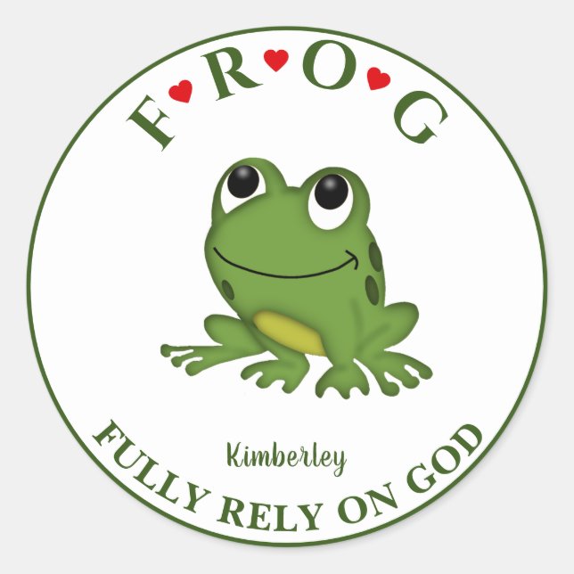 Sticker Rond Personnalisée Pleinement confiance sur Dieu Frog (Devant)