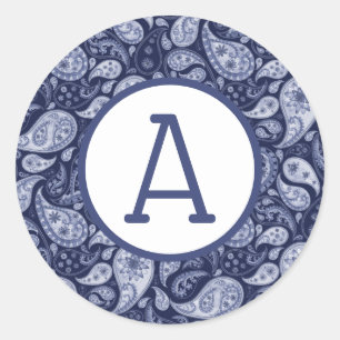 Sticker Rond Personnaliser Blue Denim Paisley
