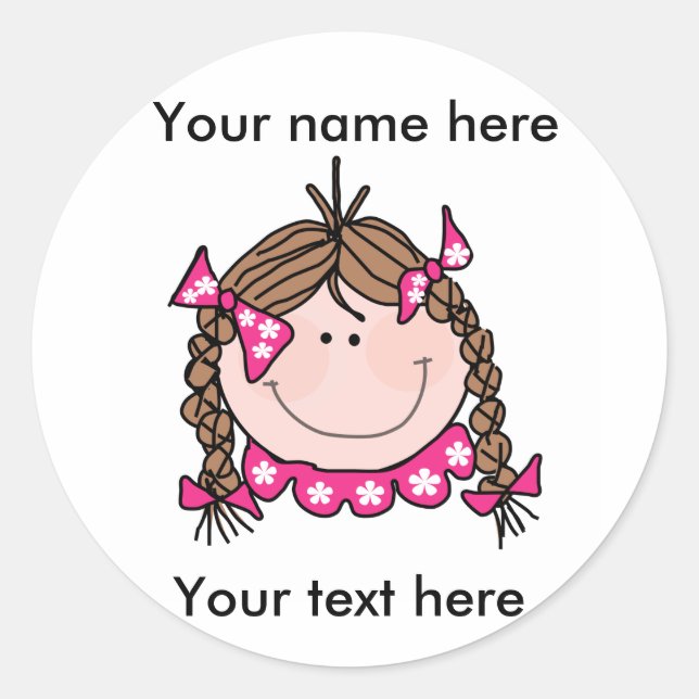 Sticker Rond Personnaliser Braids filles Brunette (Devant)