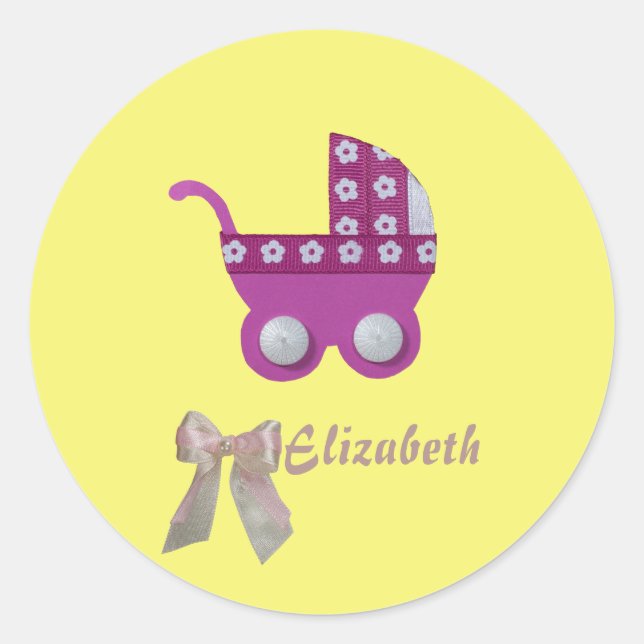 Sticker Rond Personnaliser Chaussure rose foncé poussette bébé  (Devant)