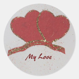 Sticker Rond Personnaliser coeur rouge or étincelant Valentine'