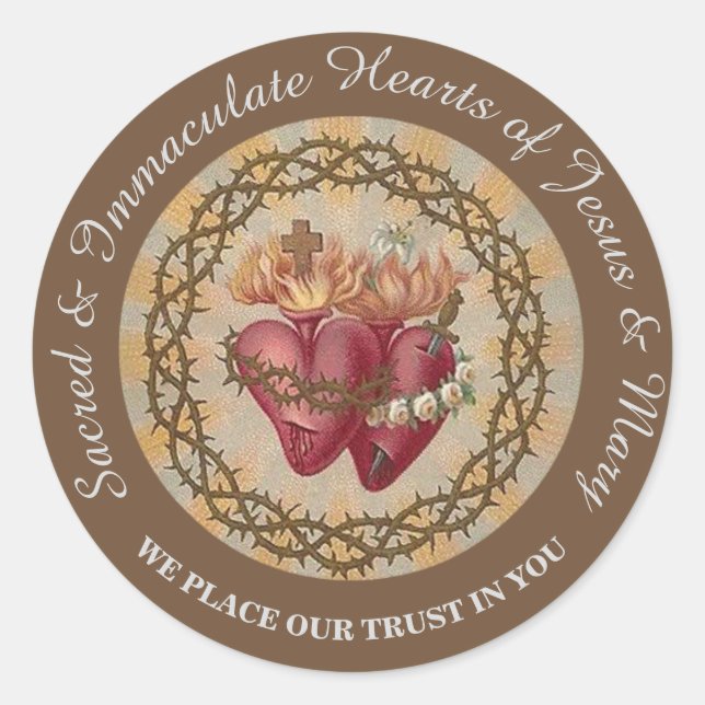 Sticker Rond PERSONNALISER Coeurs de Jésus et Marie Roses Thorn (Devant)