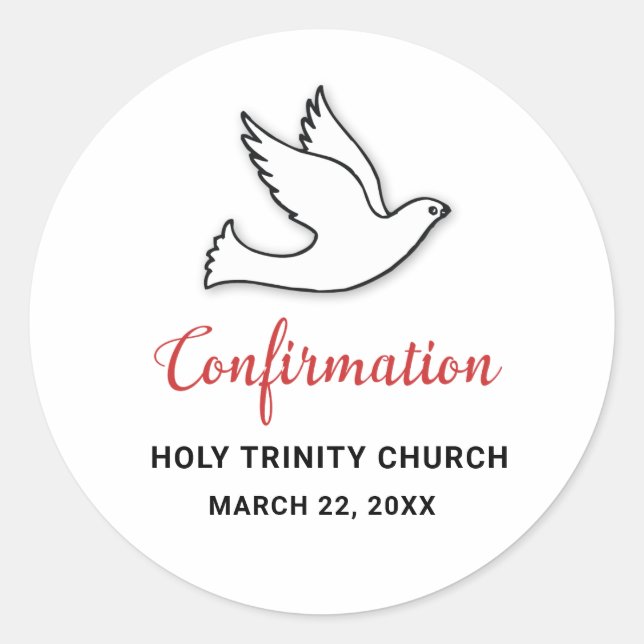 Sticker Rond Personnaliser de confirmation Dove avec rouge (Devant)