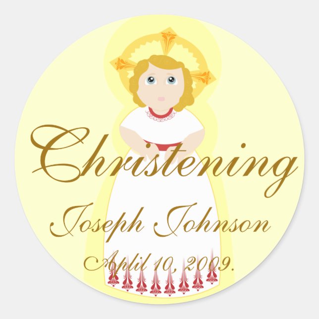Sticker Rond Personnaliser de l'autocollant de Christening (Devant)