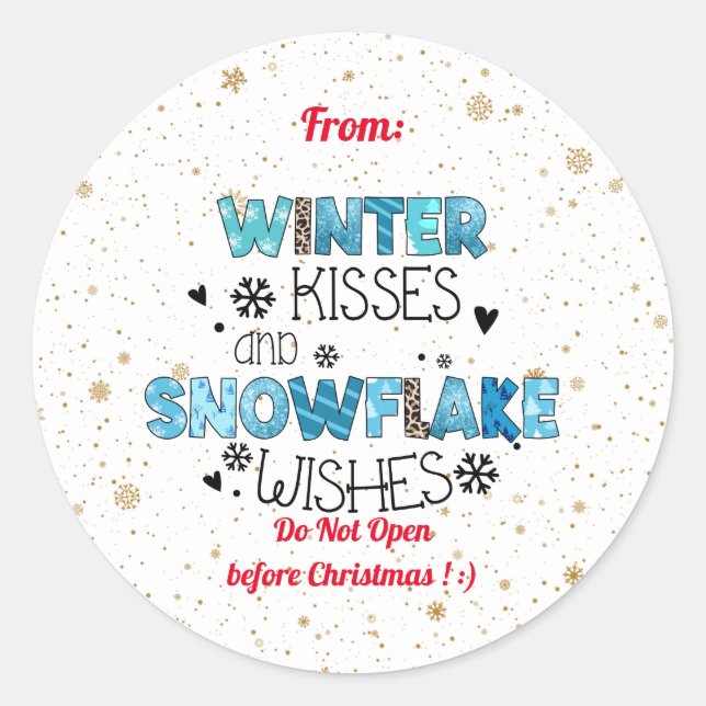 Sticker Rond Personnaliser des baisers d'hiver (Devant)