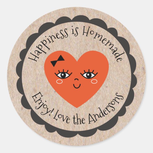 Sticker Rond Personnaliser Fabriqué avec amour Kraft Coeur mign (Devant)