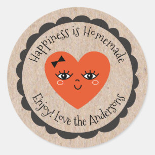 Sticker Rond Personnaliser Fabriqué avec amour Kraft Coeur mign
