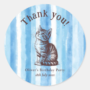 Sticker Rond Personnaliser Garçon Vintage Kitten Anniversaire B
