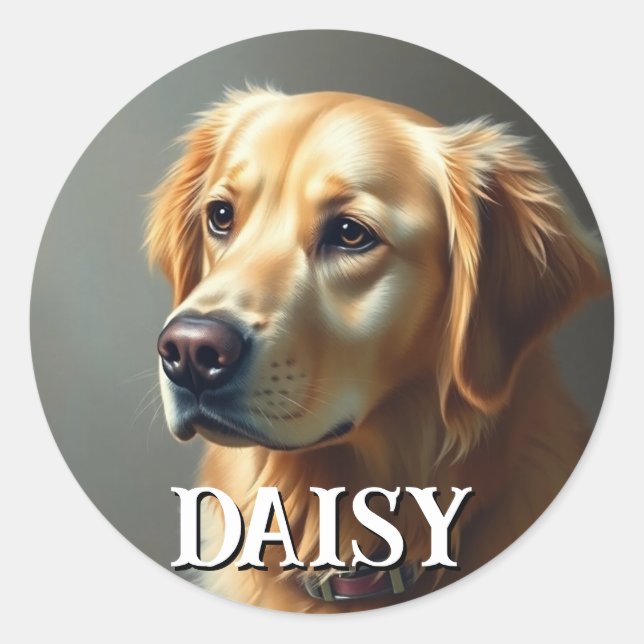 Sticker Rond Personnaliser Golden Retriever (Devant)