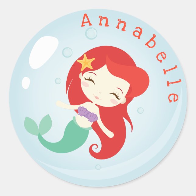 Sticker Rond Personnaliser la bulle Orange Haired Mermaid (Devant)