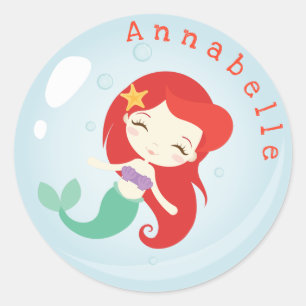 Sticker Rond Personnaliser la bulle Orange Haired Mermaid