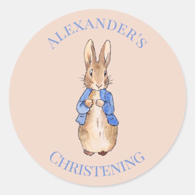 Sticker Rond Personnaliser le lapin classique de baptême (Devant)