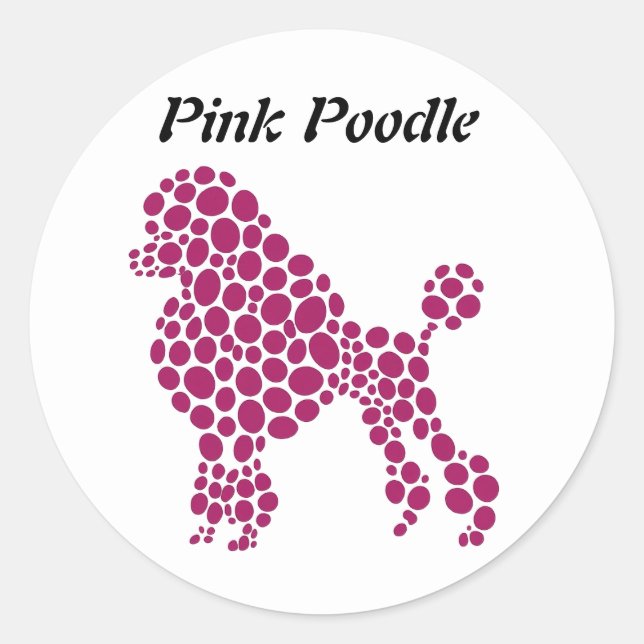 Sticker Rond Personnaliser le nom Pink Polka Dot Poodle Chien (Devant)