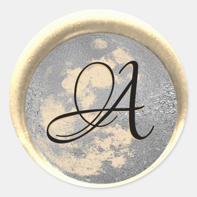Sticker Rond *~* PERSONNALISER Monogramme Argent plus Sceau de  (Devant)