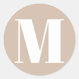 Sticker Rond Personnaliser monogramme nombre initial beige tan
