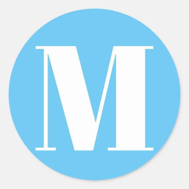Sticker Rond Personnaliser monogramme nombre initial bleu clair (Devant)