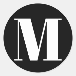 Sticker Rond Personnaliser monogramme nombre initial noir blanc