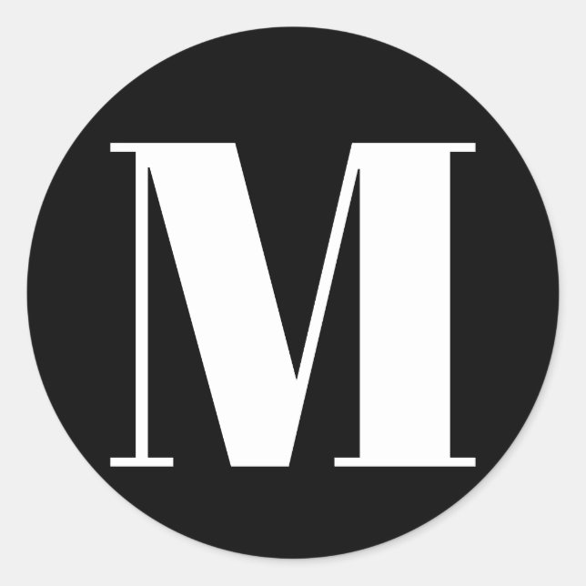 Sticker Rond Personnaliser monogramme nombre initial noir blanc (Devant)