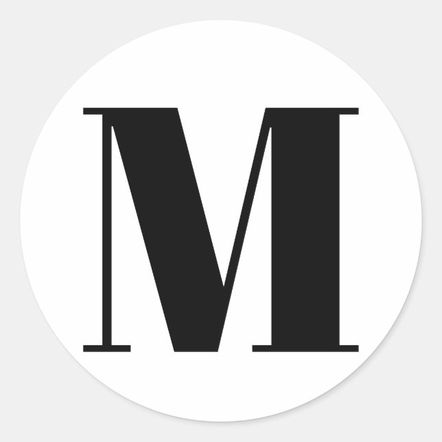 Sticker Rond Personnaliser monogramme nombre initial noir blanc (Devant)