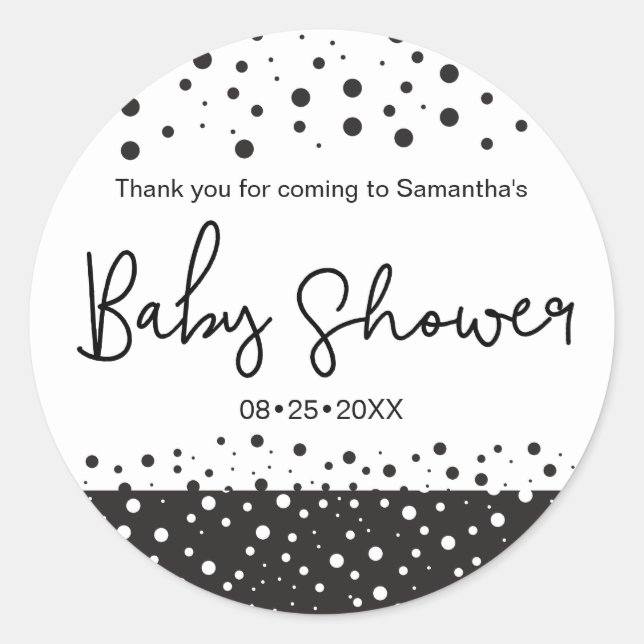 Sticker Rond Personnaliser, Noir, Blanc, Baby shower, Merci (Devant)