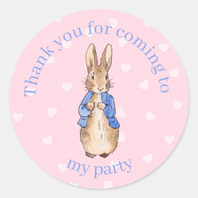 Sticker Rond Personnaliser Pierre le lapin Baby shower Merci de (Devant)
