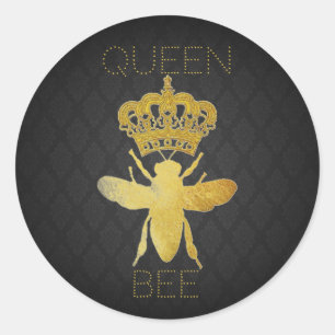Sticker Rond Personnaliser QUEEN BEE Damask Gold Cadeaux
