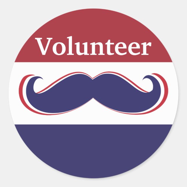 Sticker Rond personnaliser rouge, blanc et bleu moustache desig (Devant)