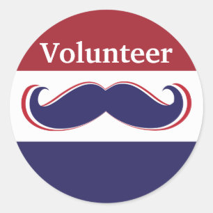 Sticker Rond personnaliser rouge, blanc et bleu moustache desig