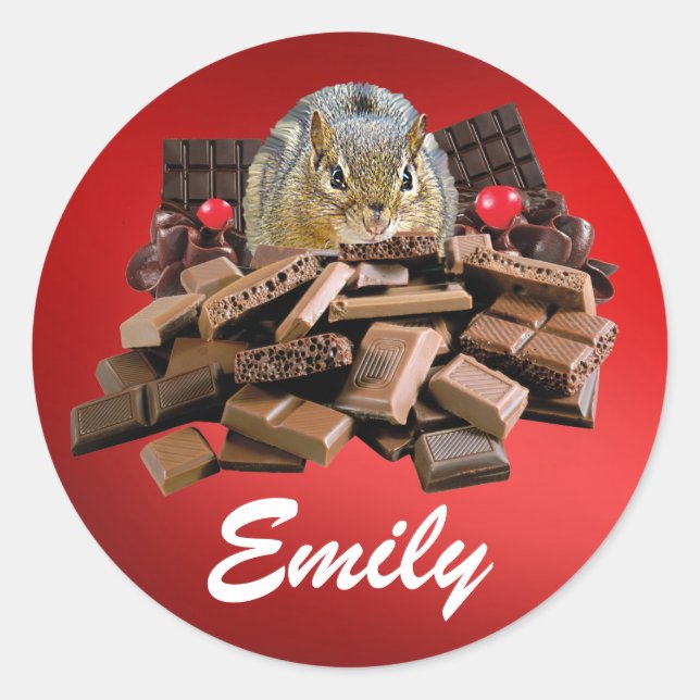 Sticker Rond Personnaliser Saint-Valentin Chocolat Chipmunk (Devant)