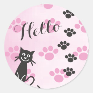 Sticker Rond Personnaliser Texte Chat © Pink Black Empreintes d