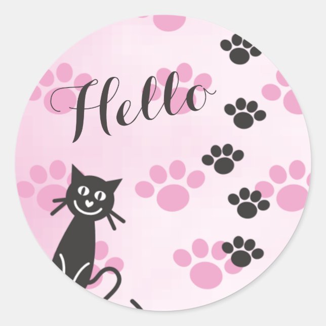 Sticker Rond Personnaliser Texte Chat © Pink Black Empreintes d (Devant)